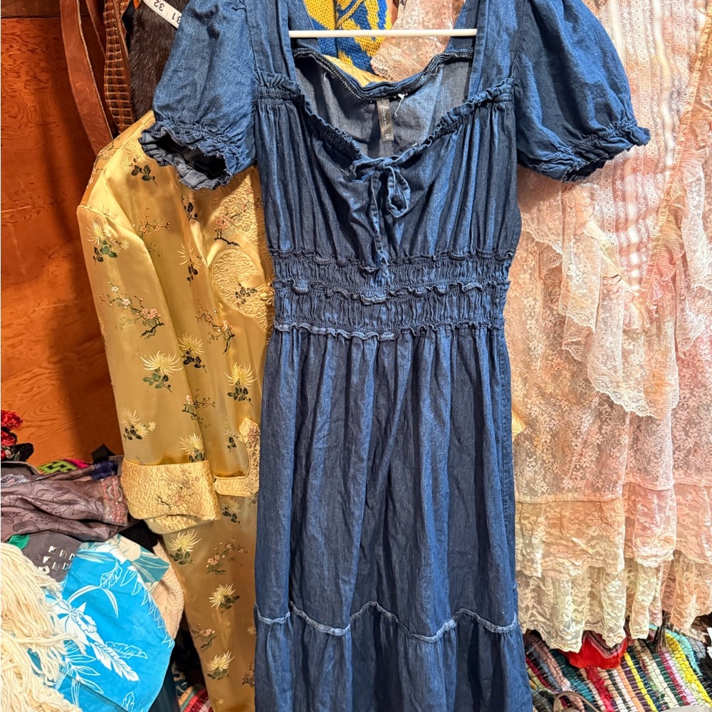 Blue Denim Dress prairie style, s/m super cute western y2k